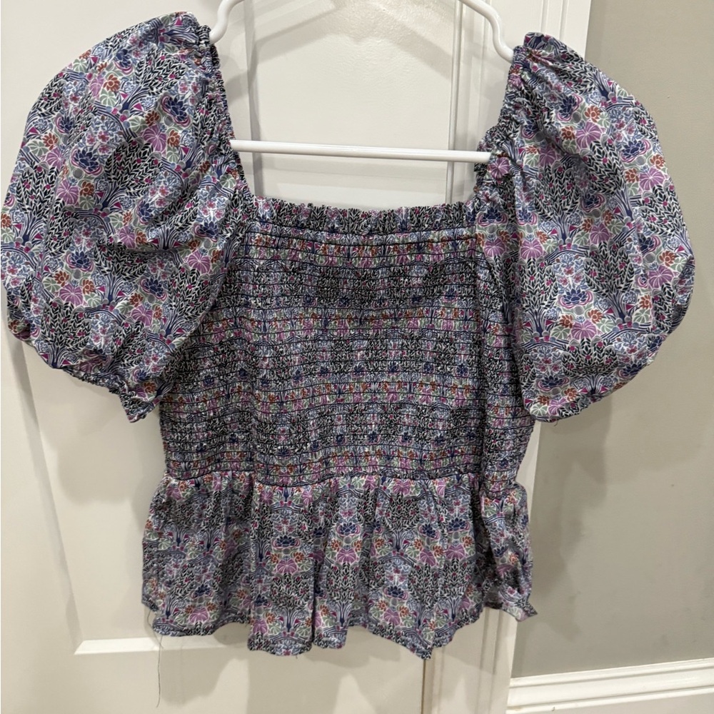 J. Crew Multicolor Floral Puff Sleeve Blouse